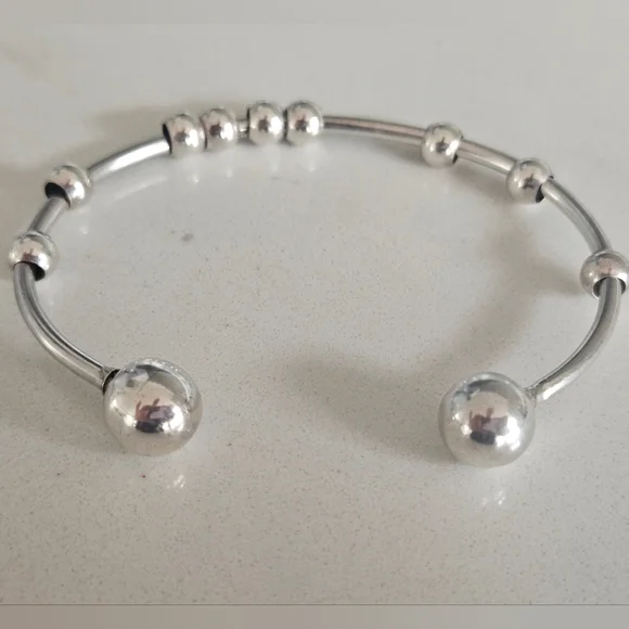 Elegant Italian Sterling Silver Cuff Charm Bracelet w/ Sterling Spacer Beads - Picture 4 of 8